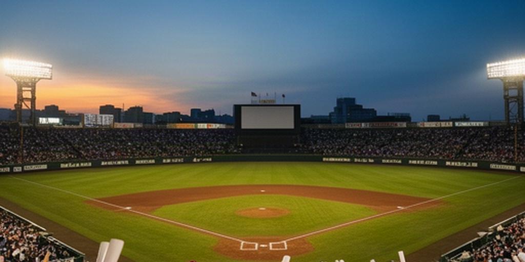 夕暮れの日本の野球場で応援するファン